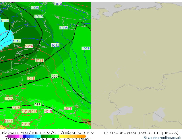 Thck 500-1000hPa Arpege-eu Fr 07.06.2024 09 UTC