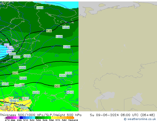 Thck 500-1000hPa Arpege-eu Su 09.06.2024 06 UTC