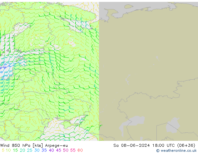 Wind 850 hPa Arpege-eu Sa 08.06.2024 18 UTC