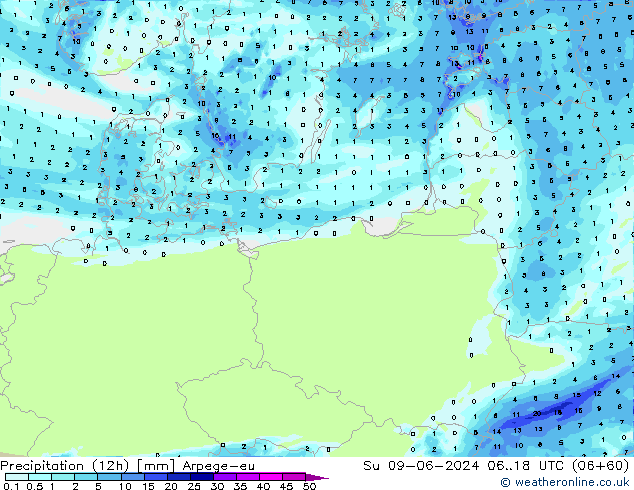 Nied. akkumuliert (12Std) Arpege-eu So 09.06.2024 18 UTC