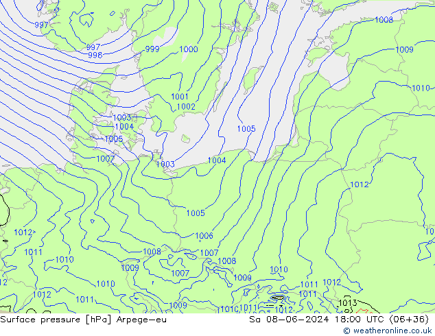 Surface pressure Arpege-eu Sa 08.06.2024 18 UTC