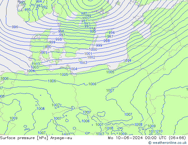 Presión superficial Arpege-eu lun 10.06.2024 00 UTC