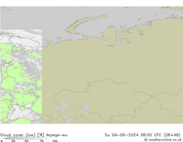 zachmurzenie (niskie) Arpege-eu nie. 09.06.2024 06 UTC