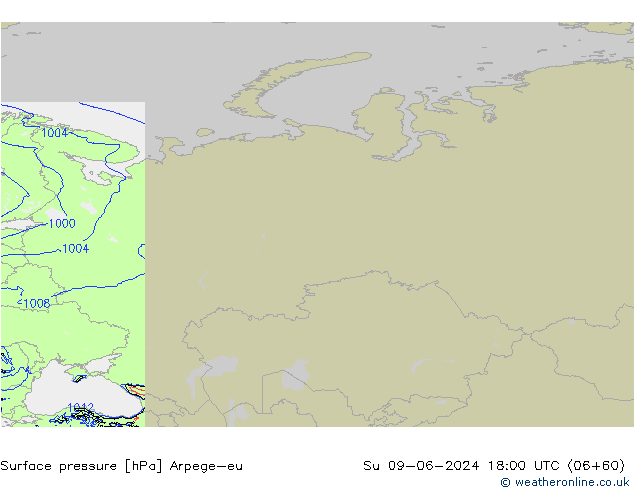 Presión superficial Arpege-eu dom 09.06.2024 18 UTC