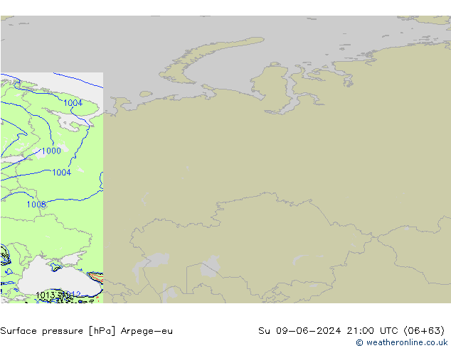 Atmosférický tlak Arpege-eu Ne 09.06.2024 21 UTC