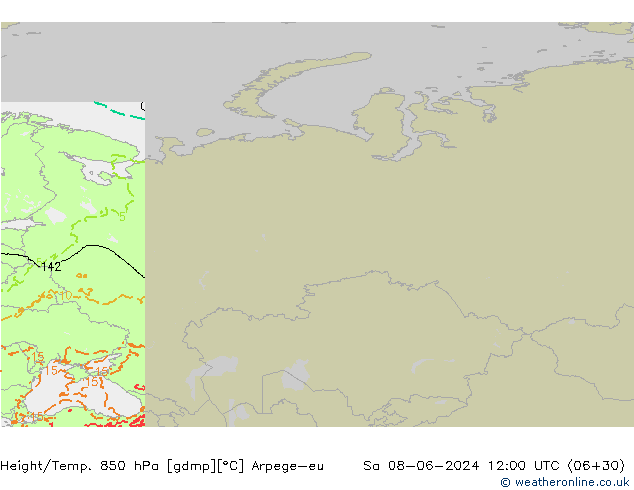 Yükseklik/Sıc. 850 hPa Arpege-eu Cts 08.06.2024 12 UTC