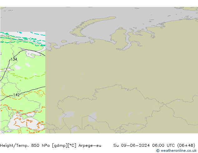 Height/Temp. 850 hPa Arpege-eu nie. 09.06.2024 06 UTC