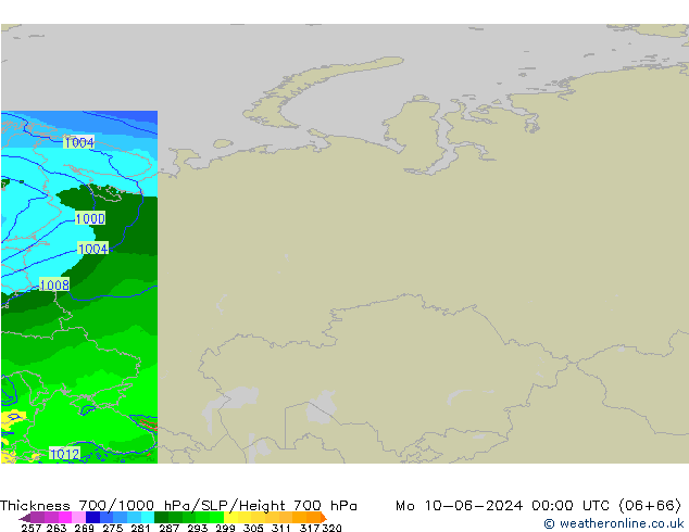 Thck 700-1000 hPa Arpege-eu  10.06.2024 00 UTC