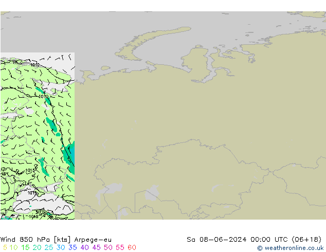 ветер 850 гПа Arpege-eu сб 08.06.2024 00 UTC