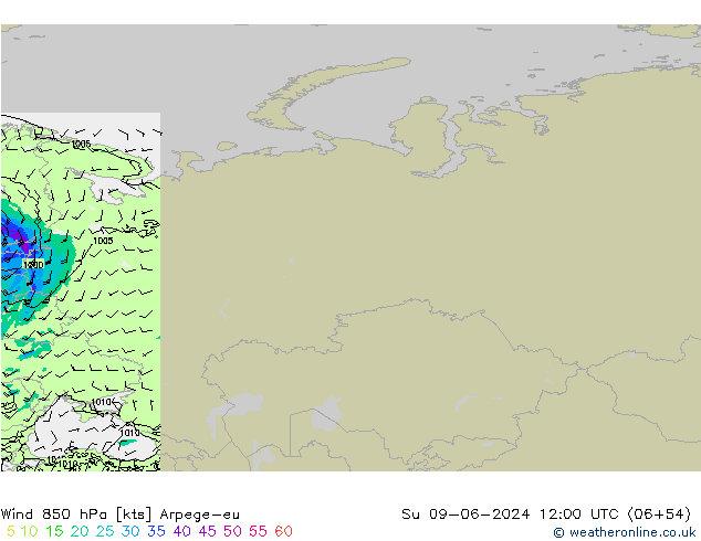 Wind 850 hPa Arpege-eu Su 09.06.2024 12 UTC