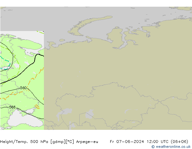 Yükseklik/Sıc. 500 hPa Arpege-eu Cu 07.06.2024 12 UTC