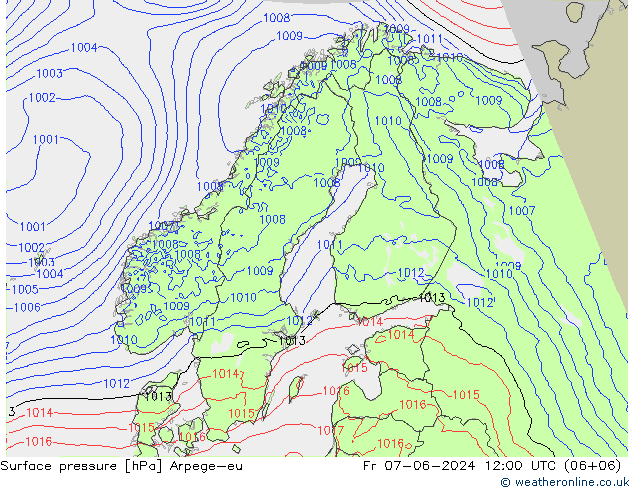 Presión superficial Arpege-eu vie 07.06.2024 12 UTC