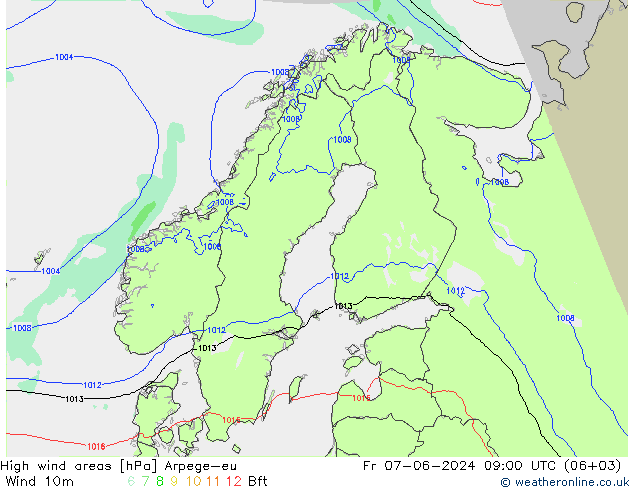 High wind areas Arpege-eu Fr 07.06.2024 09 UTC