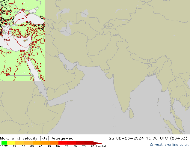 Max. wind velocity Arpege-eu Sa 08.06.2024 15 UTC