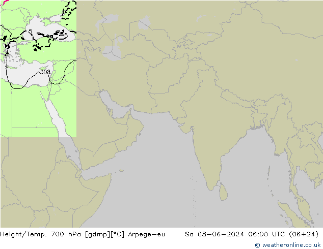 Geop./Temp. 700 hPa Arpege-eu sáb 08.06.2024 06 UTC