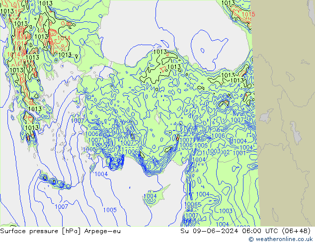 Atmosférický tlak Arpege-eu Ne 09.06.2024 06 UTC