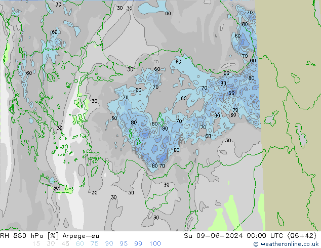 RV 850 hPa Arpege-eu zo 09.06.2024 00 UTC