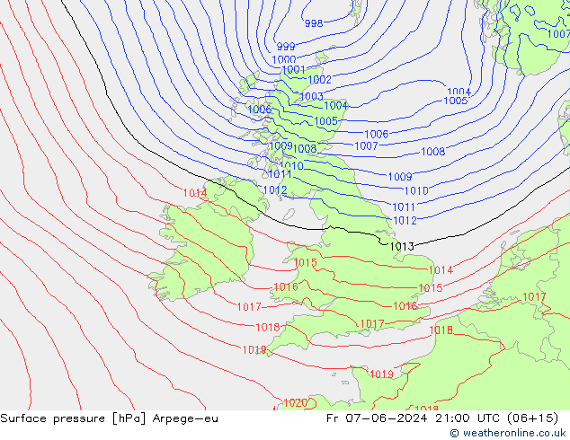 Surface pressure Arpege-eu Fr 07.06.2024 21 UTC