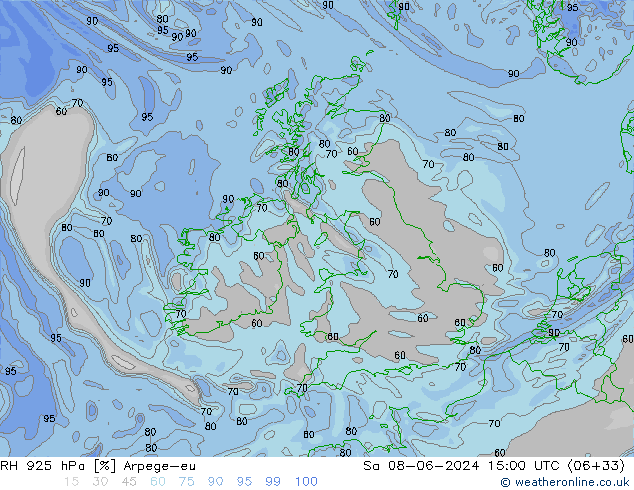 RH 925 гПа Arpege-eu сб 08.06.2024 15 UTC