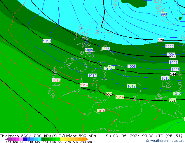 Thck 500-1000hPa Arpege-eu Ne 09.06.2024 09 UTC