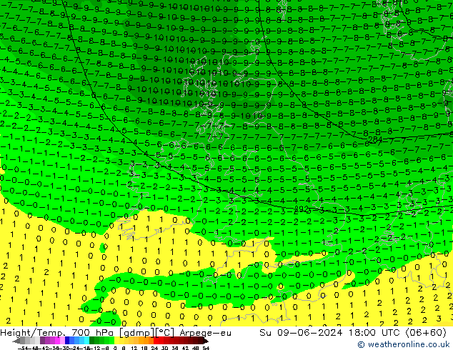 Height/Temp. 700 hPa Arpege-eu Dom 09.06.2024 18 UTC