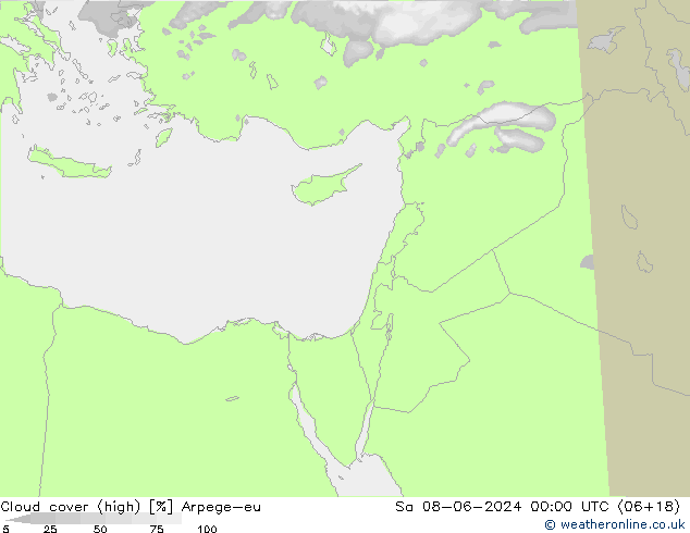 Cloud cover (high) Arpege-eu Sa 08.06.2024 00 UTC