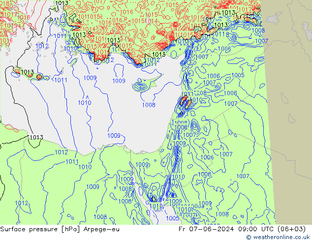 Pressione al suolo Arpege-eu ven 07.06.2024 09 UTC