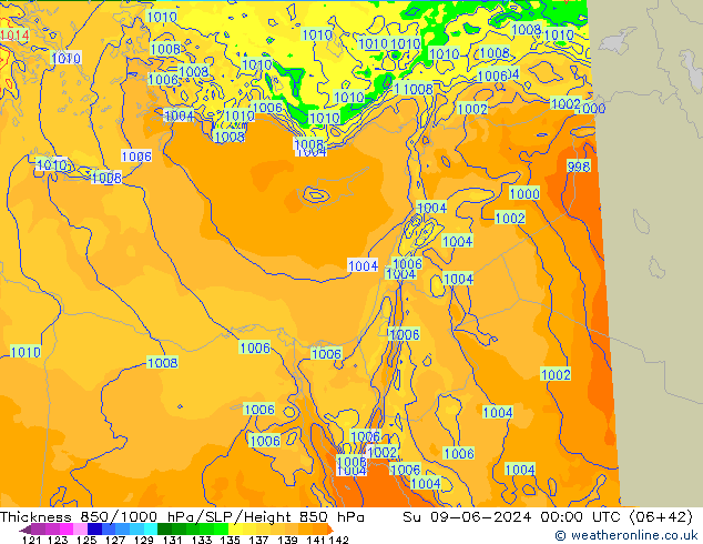 Espesor 850-1000 hPa Arpege-eu dom 09.06.2024 00 UTC