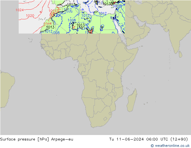 Atmosférický tlak Arpege-eu Út 11.06.2024 06 UTC