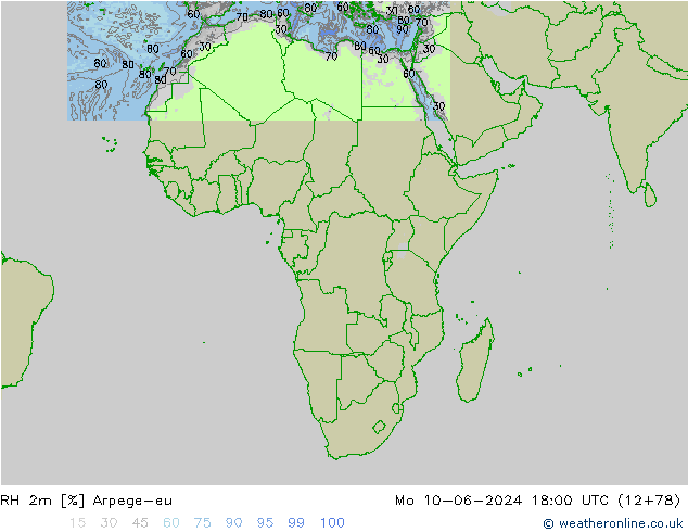 RH 2m Arpege-eu Mo 10.06.2024 18 UTC