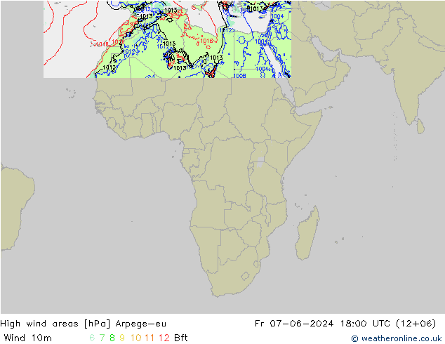 High wind areas Arpege-eu Sex 07.06.2024 18 UTC