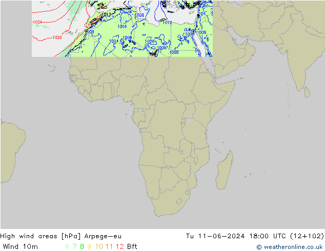 High wind areas Arpege-eu Tu 11.06.2024 18 UTC