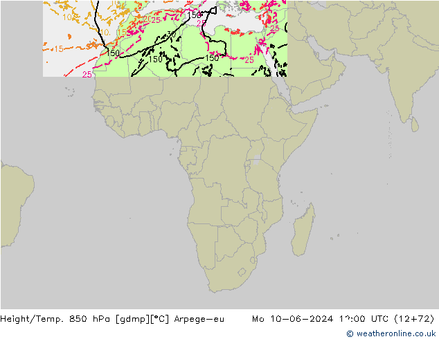 Height/Temp. 850 гПа Arpege-eu пн 10.06.2024 12 UTC