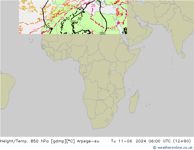Height/Temp. 850 hPa Arpege-eu mar 11.06.2024 06 UTC