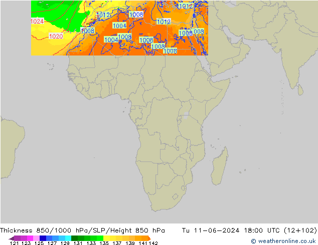 Thck 850-1000 hPa Arpege-eu  11.06.2024 18 UTC