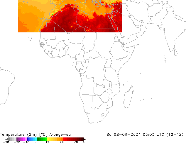 Sıcaklık Haritası (2m) Arpege-eu Cts 08.06.2024 00 UTC