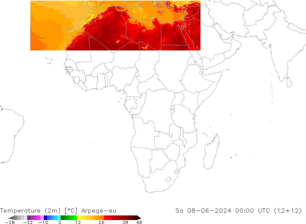 Sıcaklık Haritası (2m) Arpege-eu Cts 08.06.2024 00 UTC