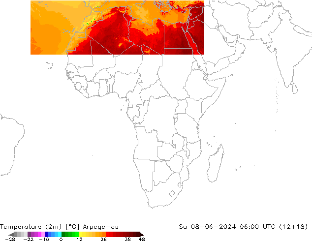 Temperatura (2m) Arpege-eu sáb 08.06.2024 06 UTC