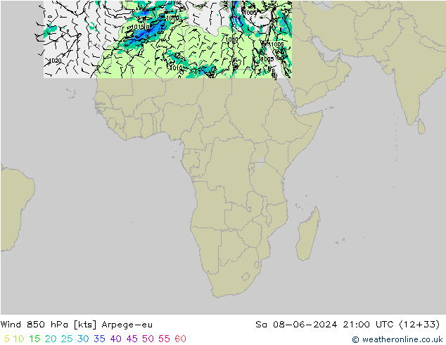 wiatr 850 hPa Arpege-eu so. 08.06.2024 21 UTC