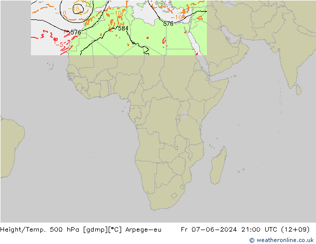 Geop./Temp. 500 hPa Arpege-eu vie 07.06.2024 21 UTC