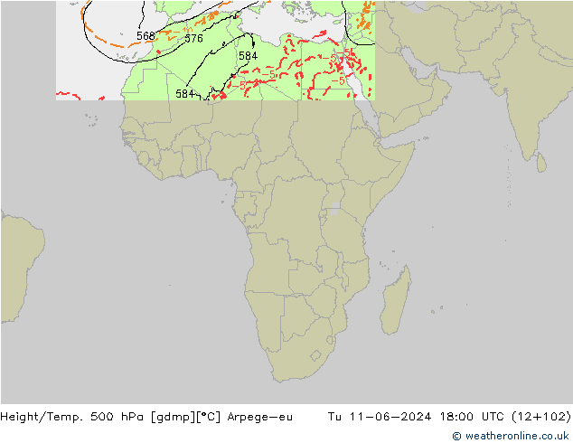 Hoogte/Temp. 500 hPa Arpege-eu di 11.06.2024 18 UTC