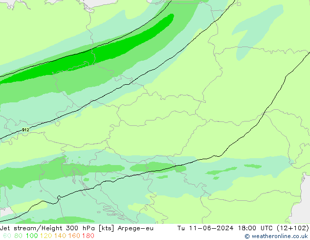 Jet stream/Height 300 hPa Arpege-eu Út 11.06.2024 18 UTC