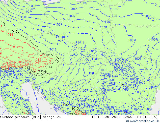 Surface pressure Arpege-eu Tu 11.06.2024 12 UTC
