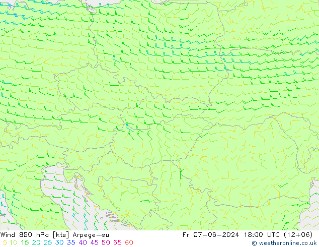 Vento 850 hPa Arpege-eu ven 07.06.2024 18 UTC