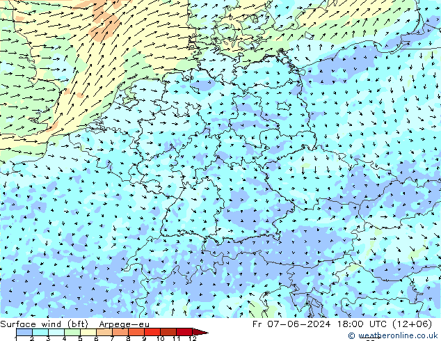  10 m (bft) Arpege-eu  07.06.2024 18 UTC