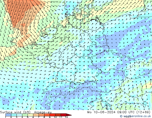 Rüzgar 10 m (bft) Arpege-eu Pzt 10.06.2024 09 UTC