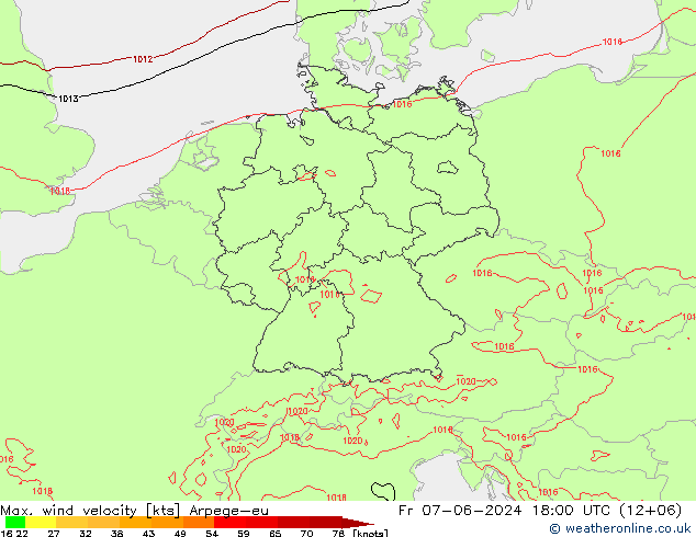 Windböen Arpege-eu Fr 07.06.2024 18 UTC