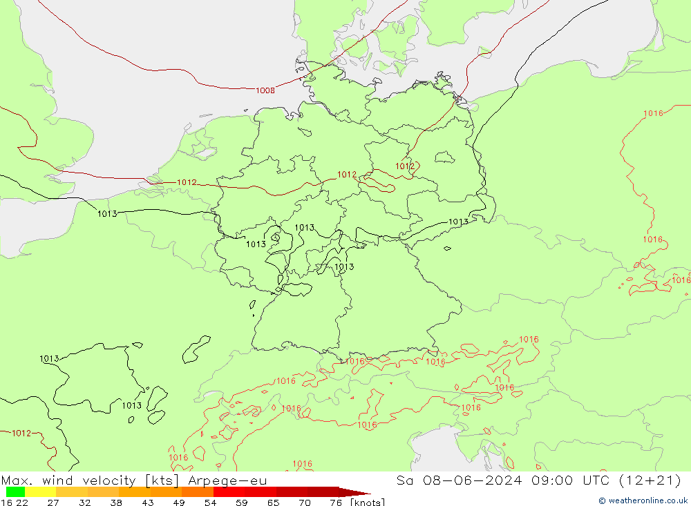 Windböen Arpege-eu Sa 08.06.2024 09 UTC