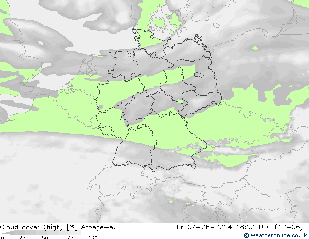 Cloud cover (high) Arpege-eu Fr 07.06.2024 18 UTC