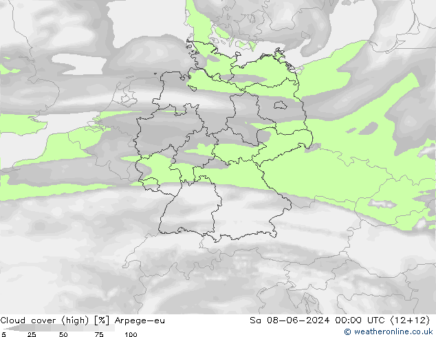Cloud cover (high) Arpege-eu Sa 08.06.2024 00 UTC